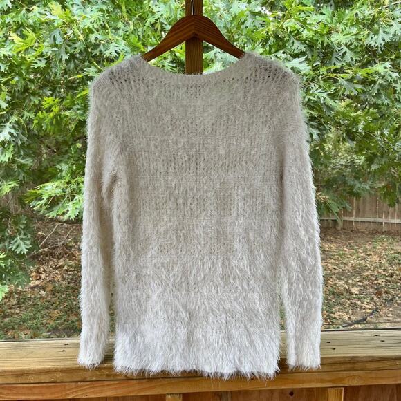 Gibson Latimer Women's White Open Knit Soft Fuzzy Long Sleeve Sweater Size S - Picture 2 of 7